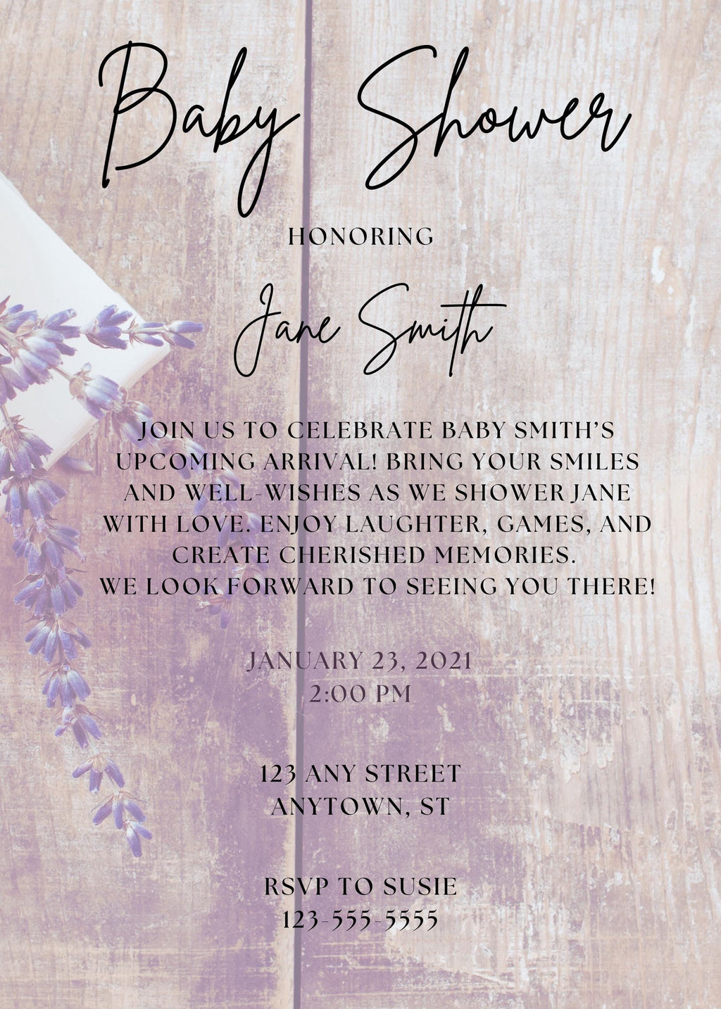 Lavender Baby Shower Invite