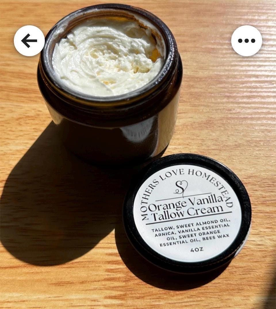 Orange Vanilla Tallow Cream | Natural Relaxation Balm | Rustic Farmhouse Skincare | Homestead Handmade Moisturizer 4oz