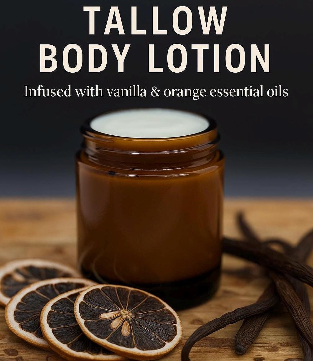 Orange Vanilla Tallow Lotion | Whipped Body Cream | Rustic Farmhouse Skincare | Handmade Homestead Moisturizer 4oz
