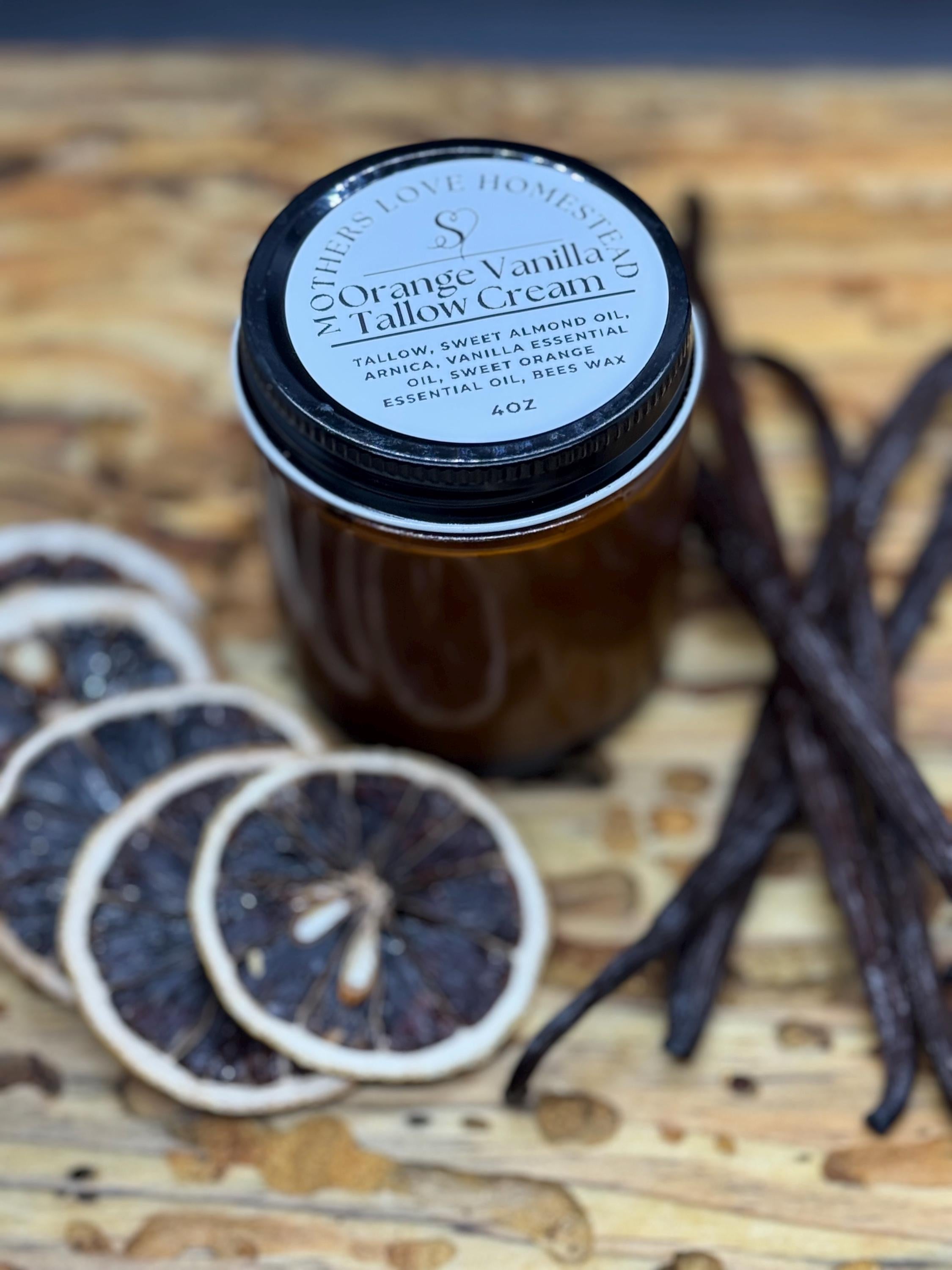 Orange Vanilla Tallow Lotion | Whipped Body Cream | Rustic Farmhouse Skincare | Handmade Homestead Moisturizer 4oz