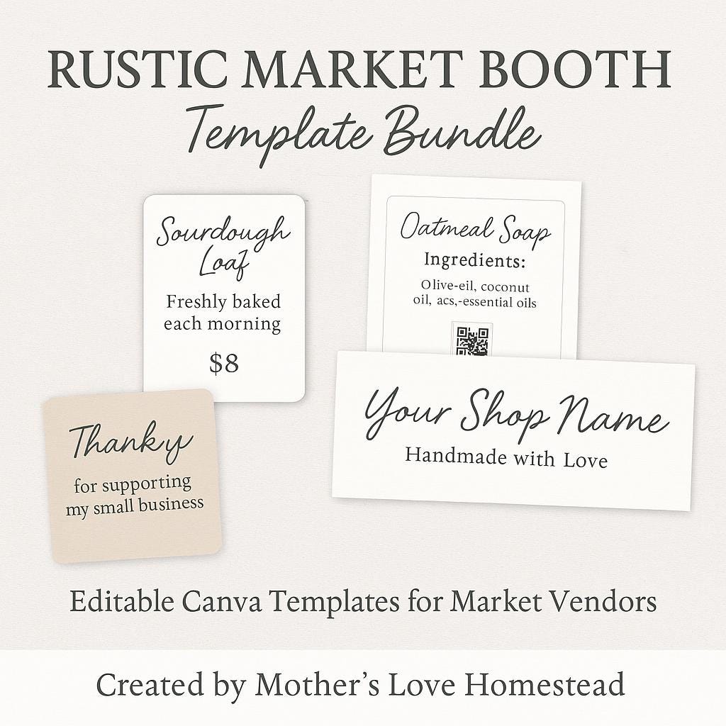 Rustic Market Booth Template Kit: Canva Vendor Branding (Printable)