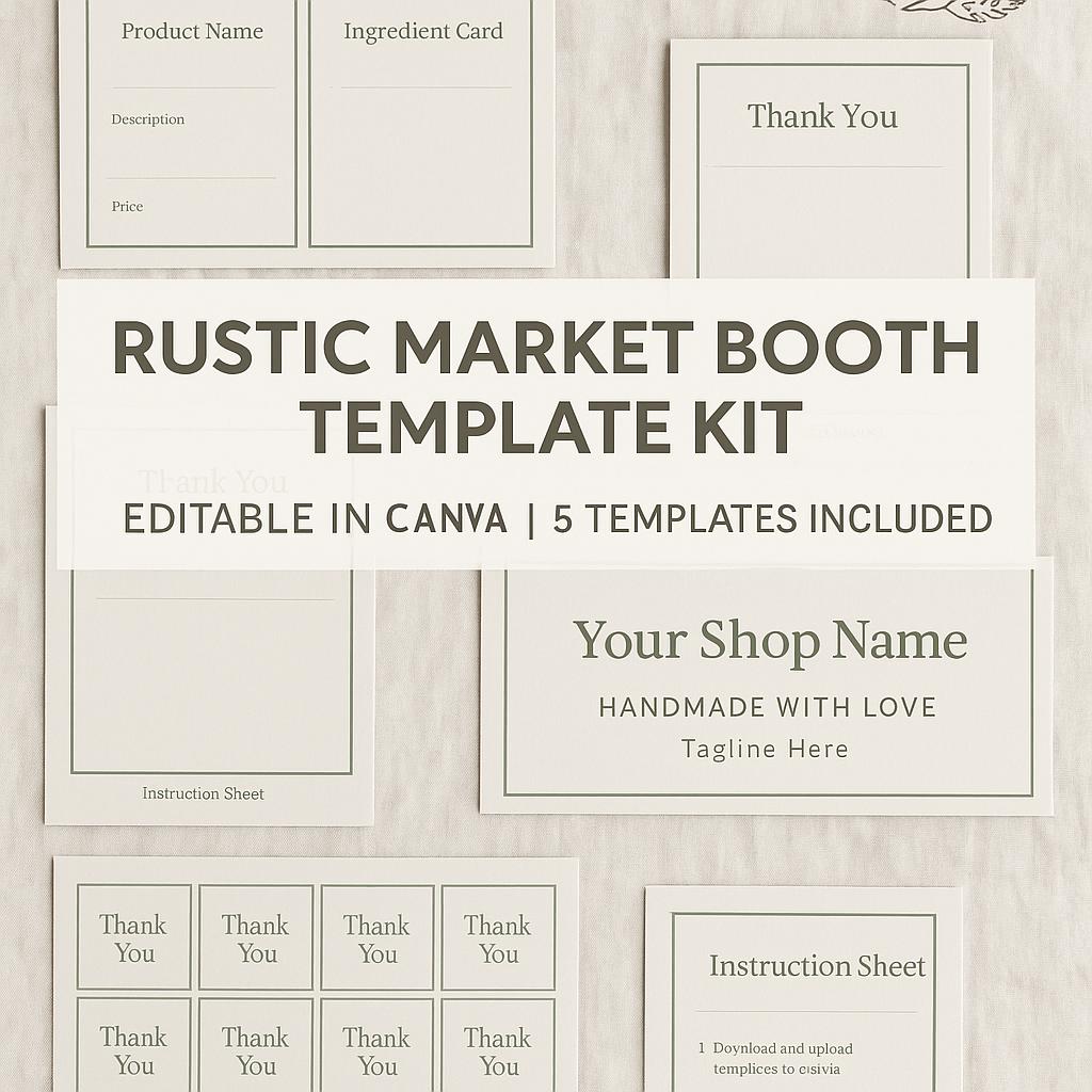 Rustic Market Booth Template Kit: Canva Vendor Branding (Printable)