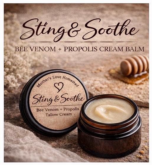 Sting & Soothe Bee Venom Propolis Tallow Cream | Natural Dry Skin Balm